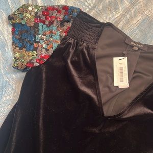 New with tags Sequined sleeve Sugar lips light velvety v neck blouse